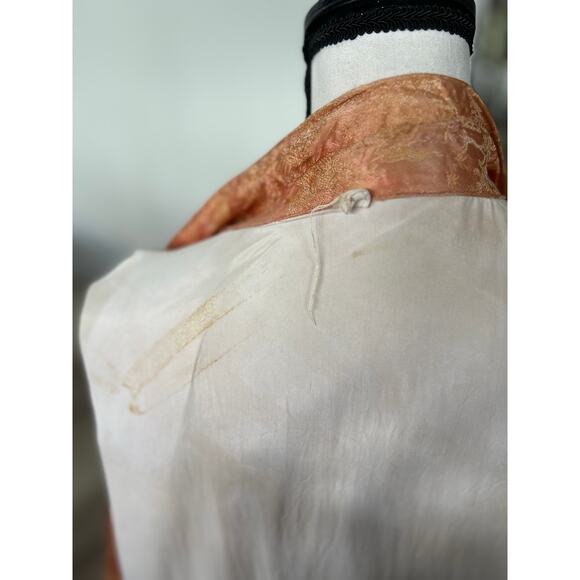 Vintage 60s Peach Orange Satin Chinoiserie Full Length Kimono Duster - Picture 8 of 9